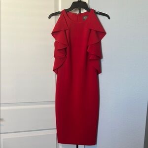 Vince Camuto Red Ruffled Halter Sheath Dress